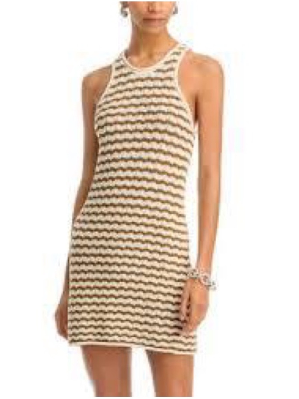 A.L.C. Sleeveless Chevron Knit Mini Dress in Cream and Brown